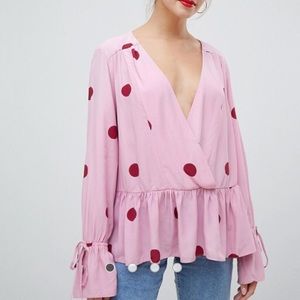 ASOS DESIGN Wrap Polka Dot Blouse